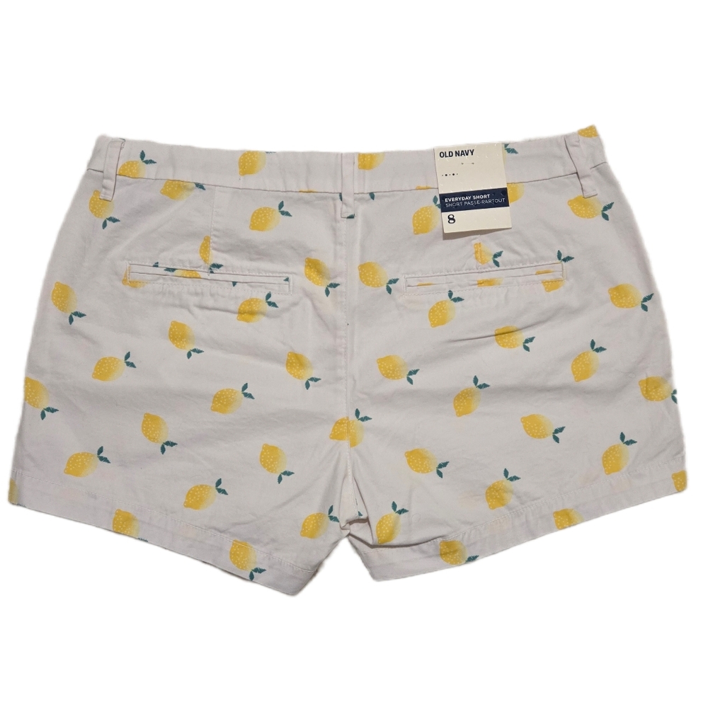 Old Navy Everyday Short Lemon Print Chino Shorts Cotton White Yellow Size 8 NWT - Picture 4 of 13